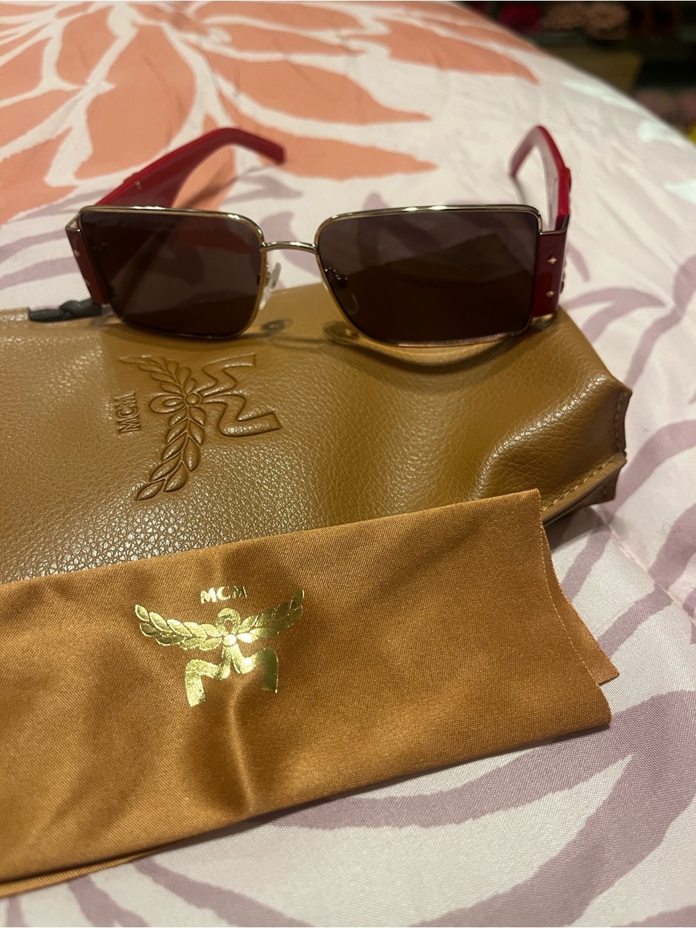 MCM Rectangular Red Frame Sunglasses